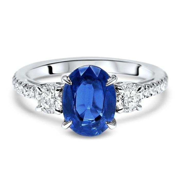 3.70 Ct Oval Natural Sapphire Diamond Engagement Ring 14K White Gold Size 6.5
