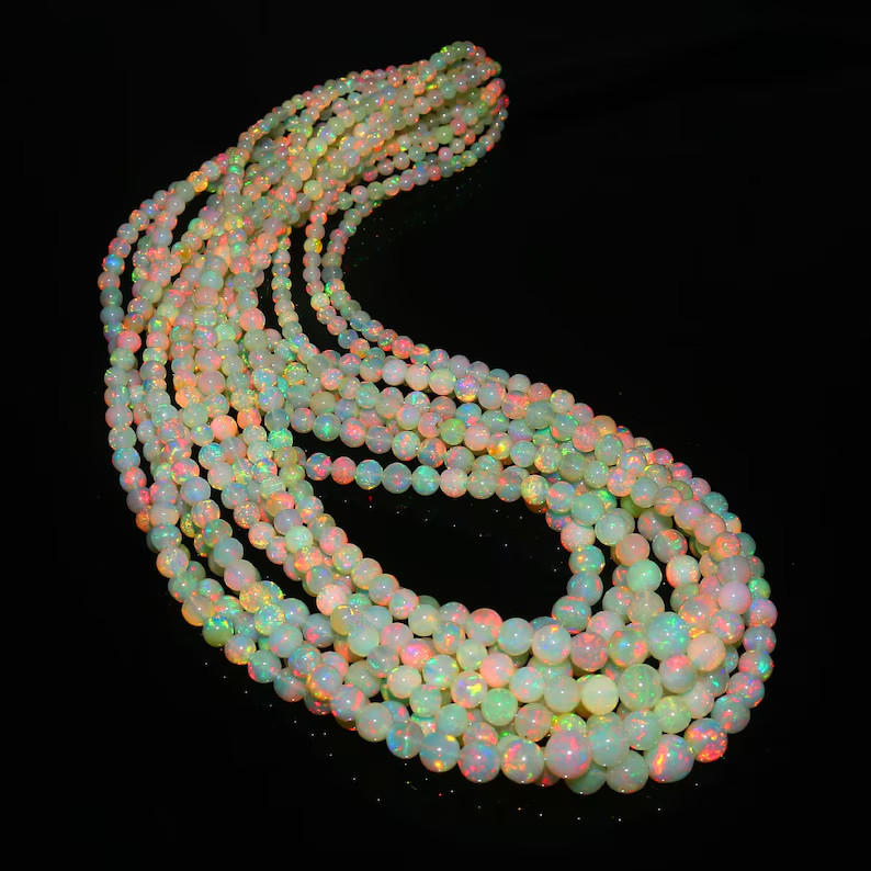 Ethiopian Opal Beads, Rainbow Round Opal, 16 Inch Strand