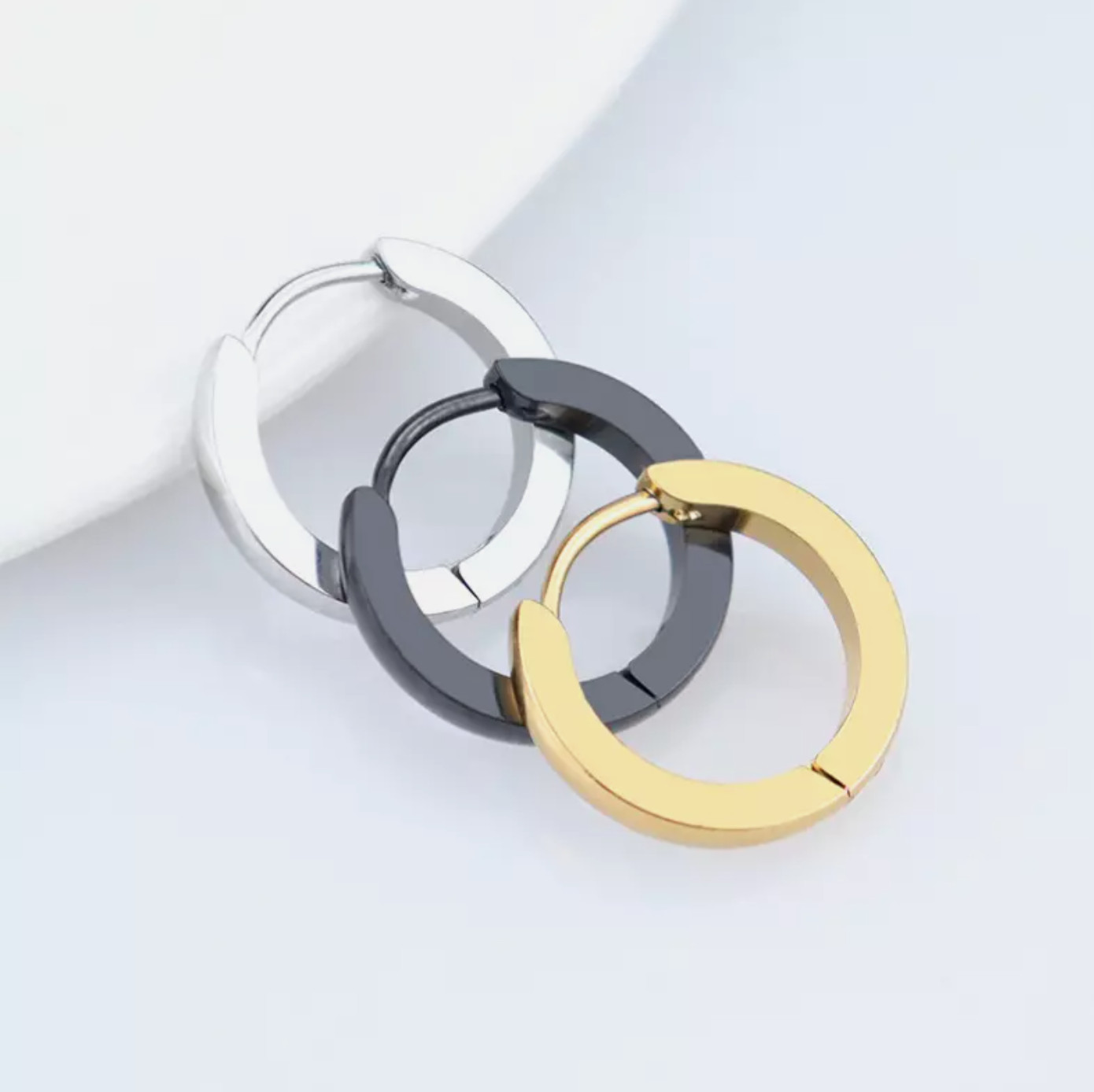 2Pcs Women Men Stainless Steel Round Hinged Huggie Hoop Earrings