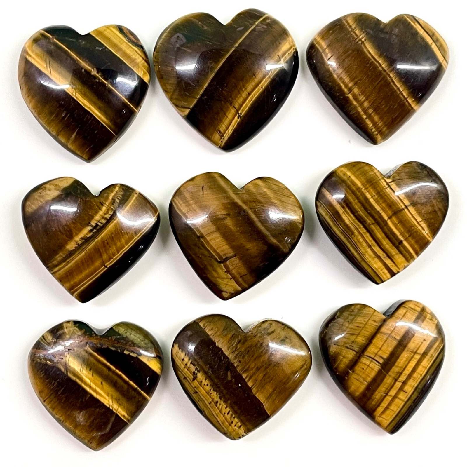 9 Pcs Natural Tiger Eye 22-25mm Huge Heart Shape Pendant Size Gemstones Lot