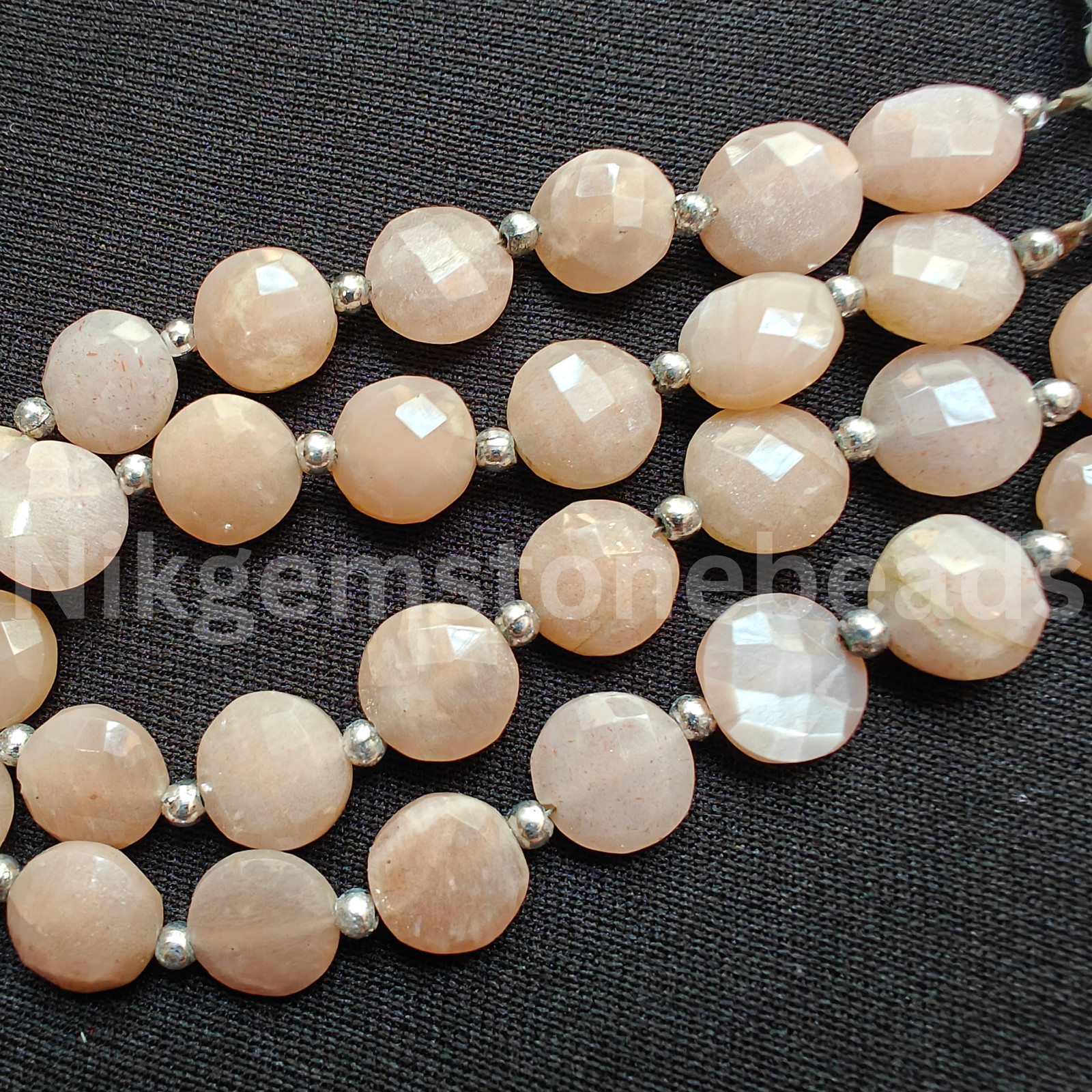 Natural Peach Moonstone Beads, Briolette Faceted Coin Cut Stone, 10.60-11.50 MM.
