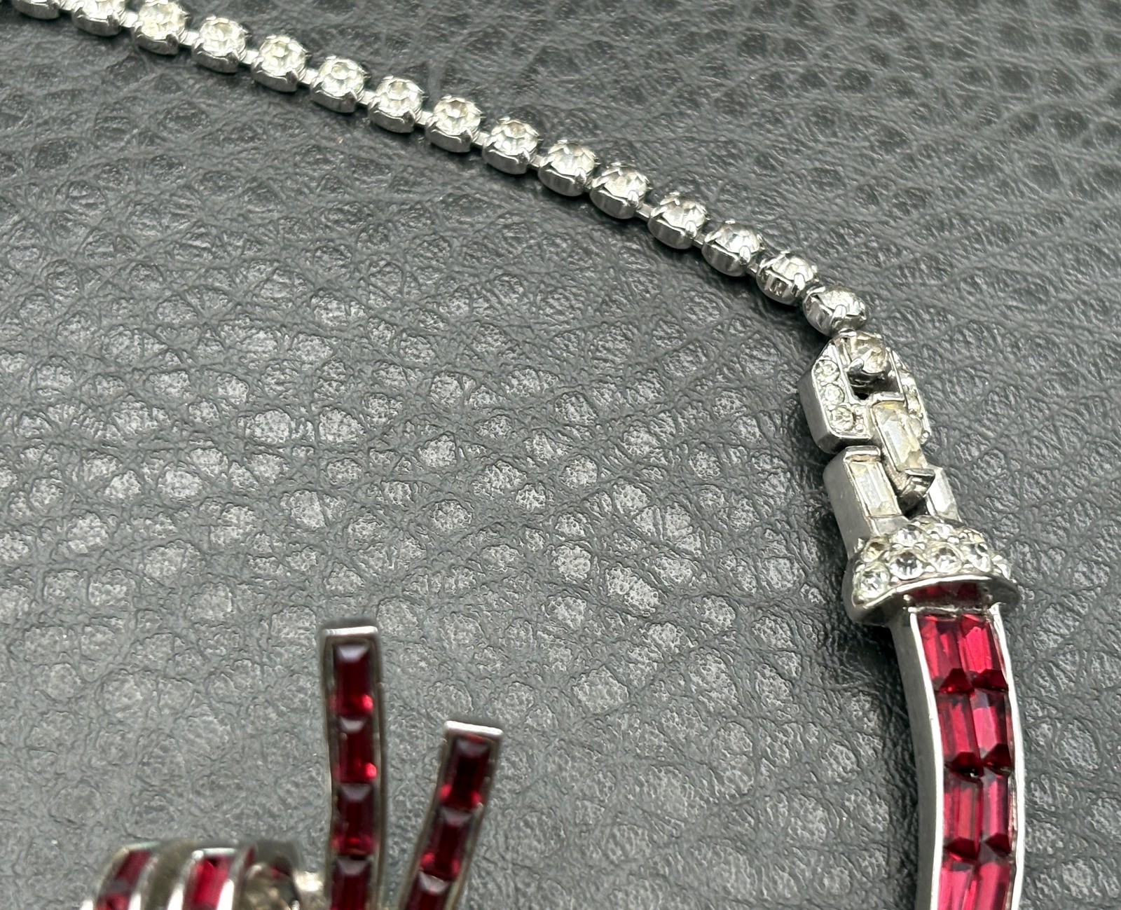 Vintage Boucher 3227 Red Baguette Rhinestone Necklace Clip On Earring Set