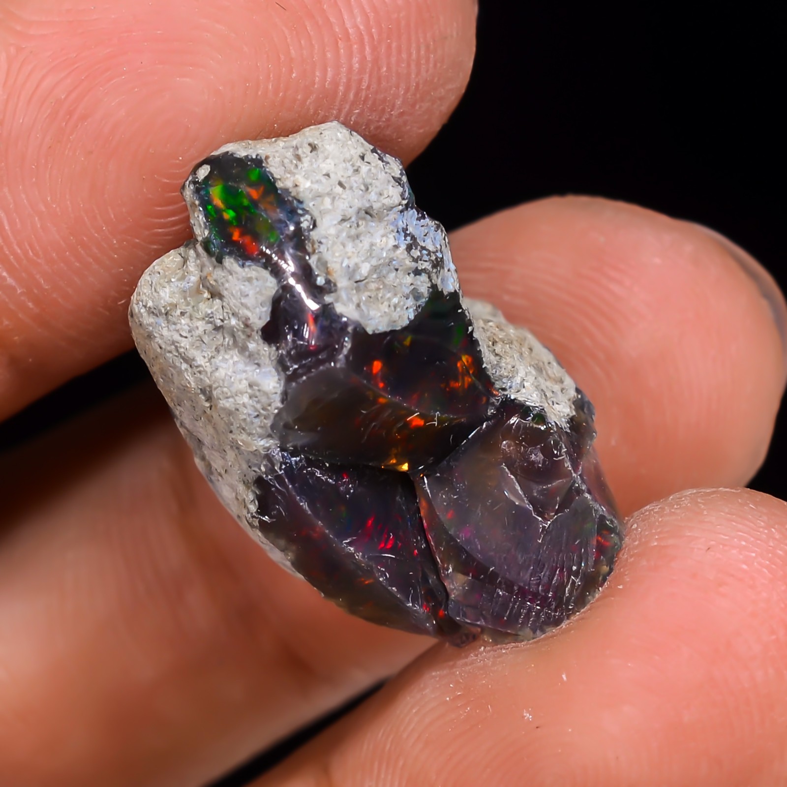 11ct Natural Black Opal Rough Ethiopian, Fire Opal Gemstone, 20×12 MM Welo Opal