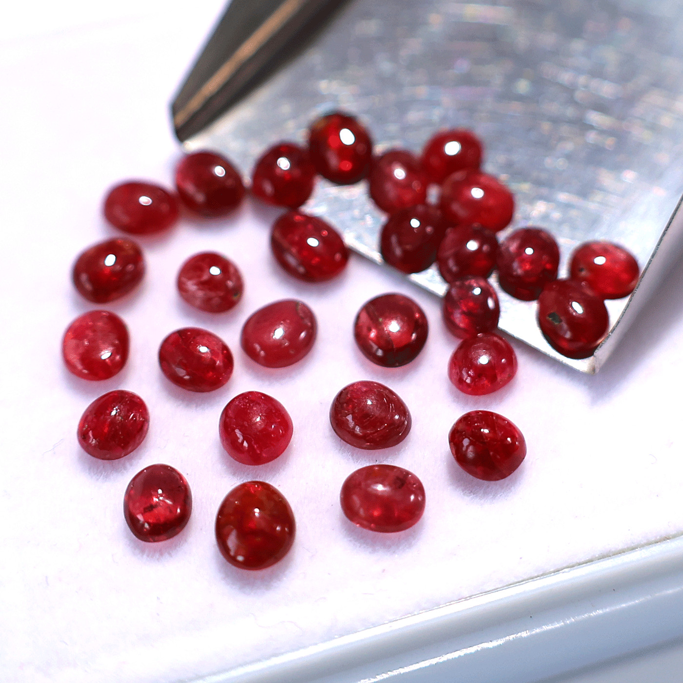 28 PC Natural Red Spinel Untreated 4.5mm-6mm High Quality Cabochon Gemstones Lot