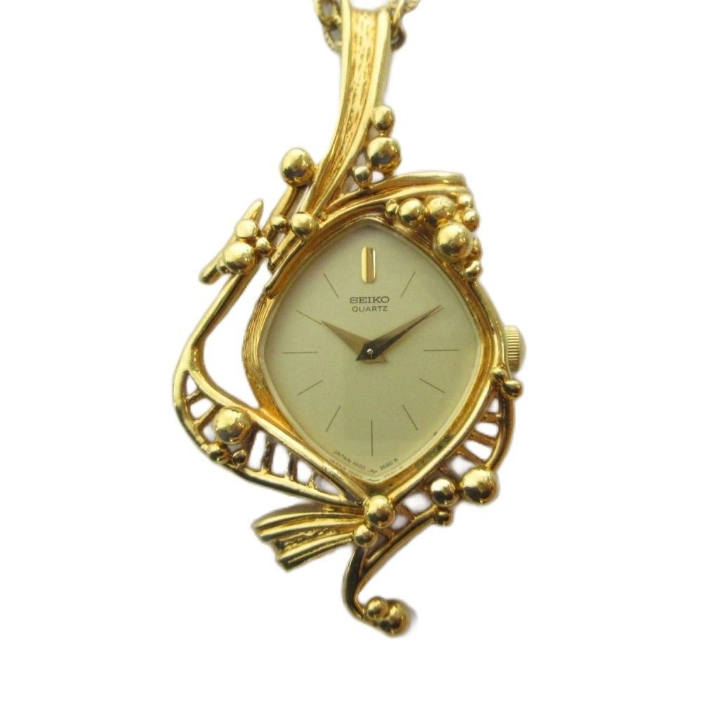 SEIKO 1400 6970 pendant watch quartz necklace logo gold color GY11 MQ