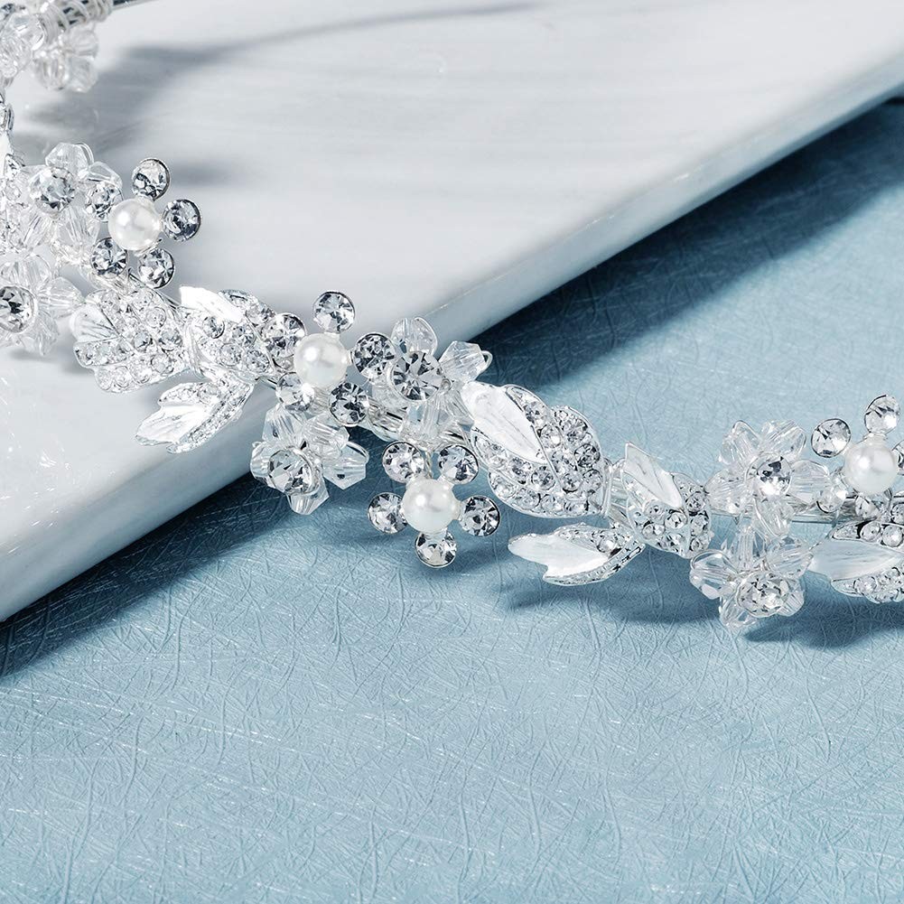 Oriamour Bridal headband Rhinestone Hair Band One Size, Silver
