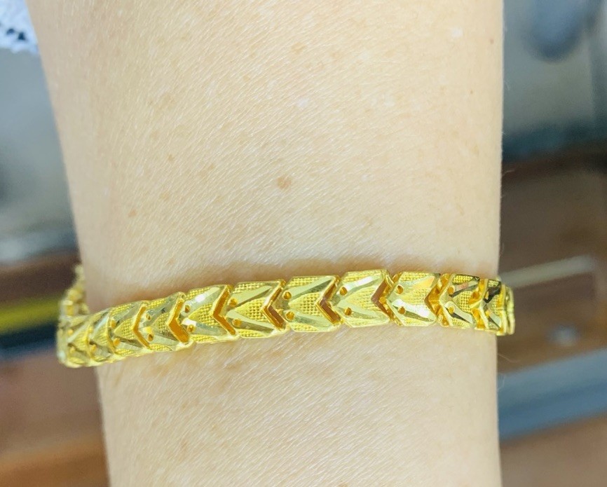 23K Solid Yellow Gold Diamond Cut Link Chain Bracelet 7Inches16.15GM2.3×5.7mm