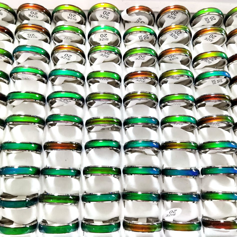 Wholesale 20pcs Stainless Steel Mood Ring Men’s Women’s Color Changing Rings 6mm