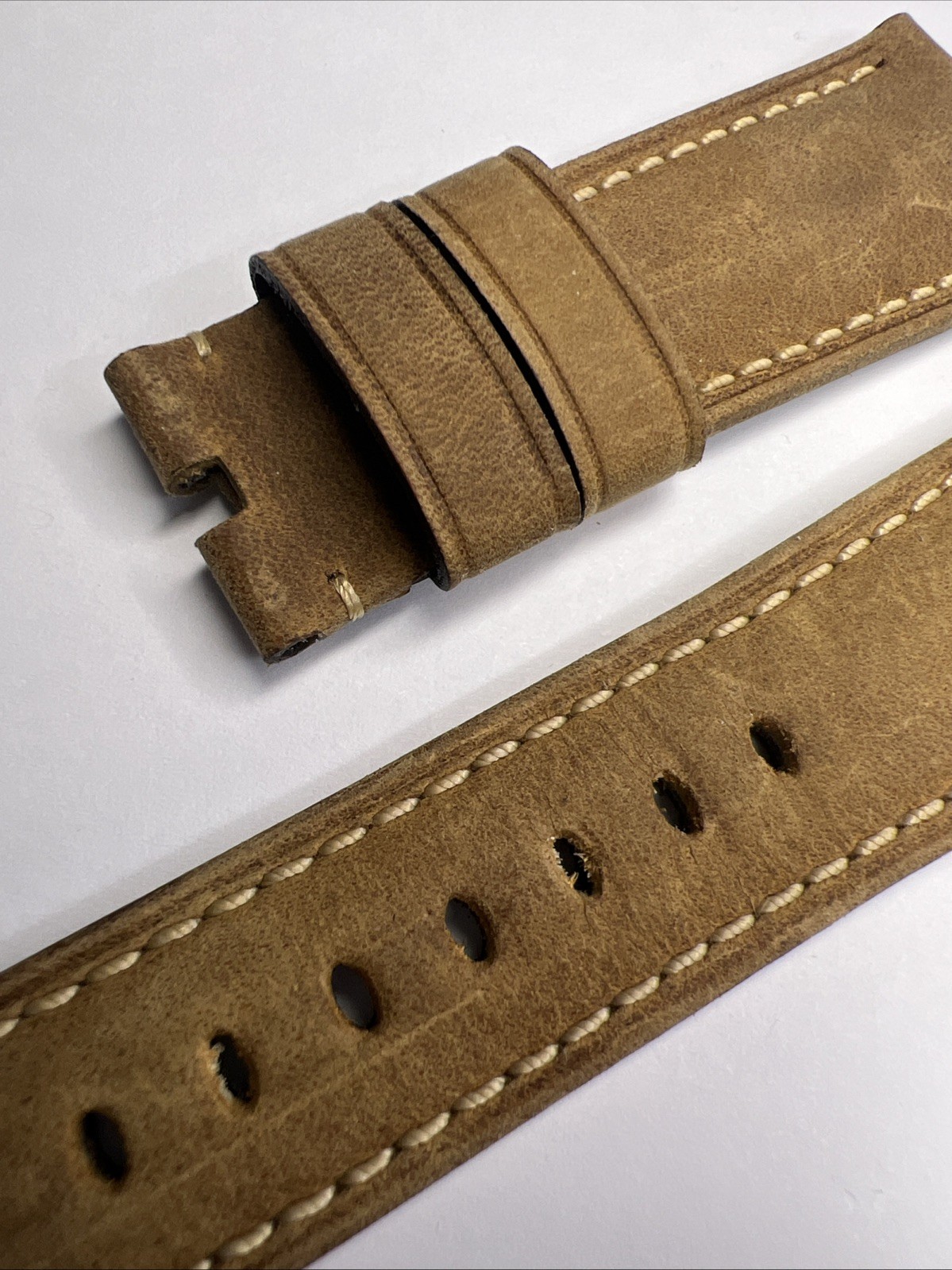 Panerai 26mm x 22mm Tan Light Brown Leather Strap Band w/ Ivory Stitching
