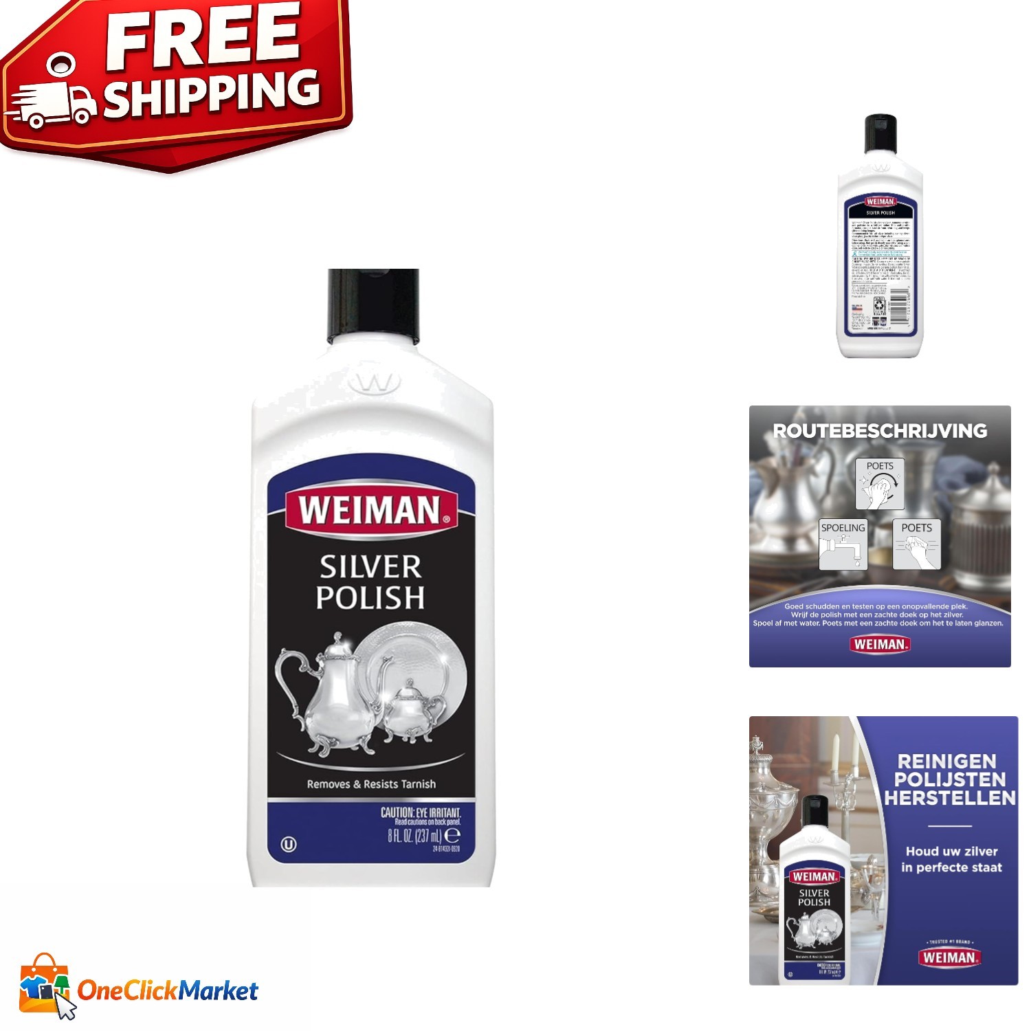 Unscented 3-in-1 Metal Polish Cleaner – 8 Oz Anti-Tarnish Protection for Jewelry