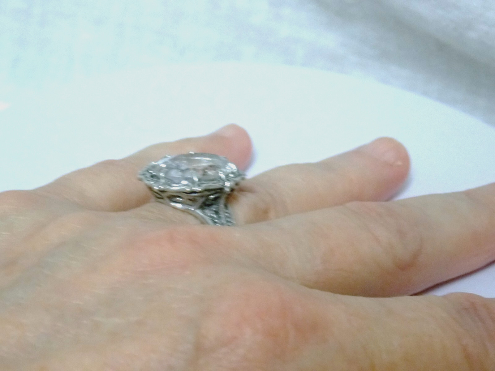 12ct White Lab Sapphire Size 7 Ring 925 Sterling Silver Filigree Vint Style USA