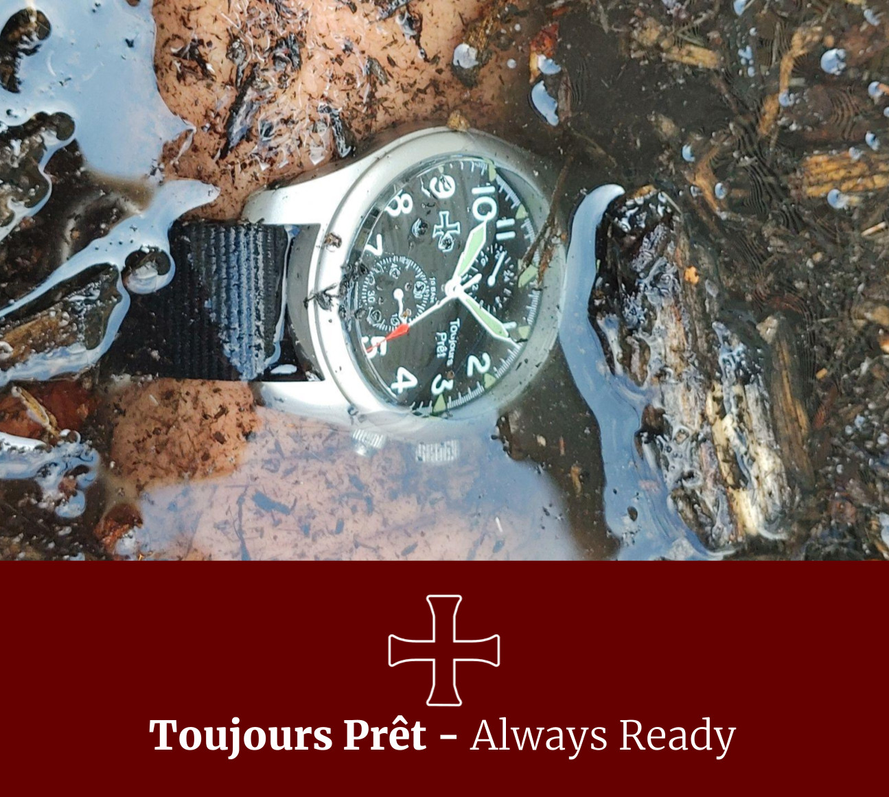 Toujours Pret GMT military field watch. Blasted stainless steel – domed crystal