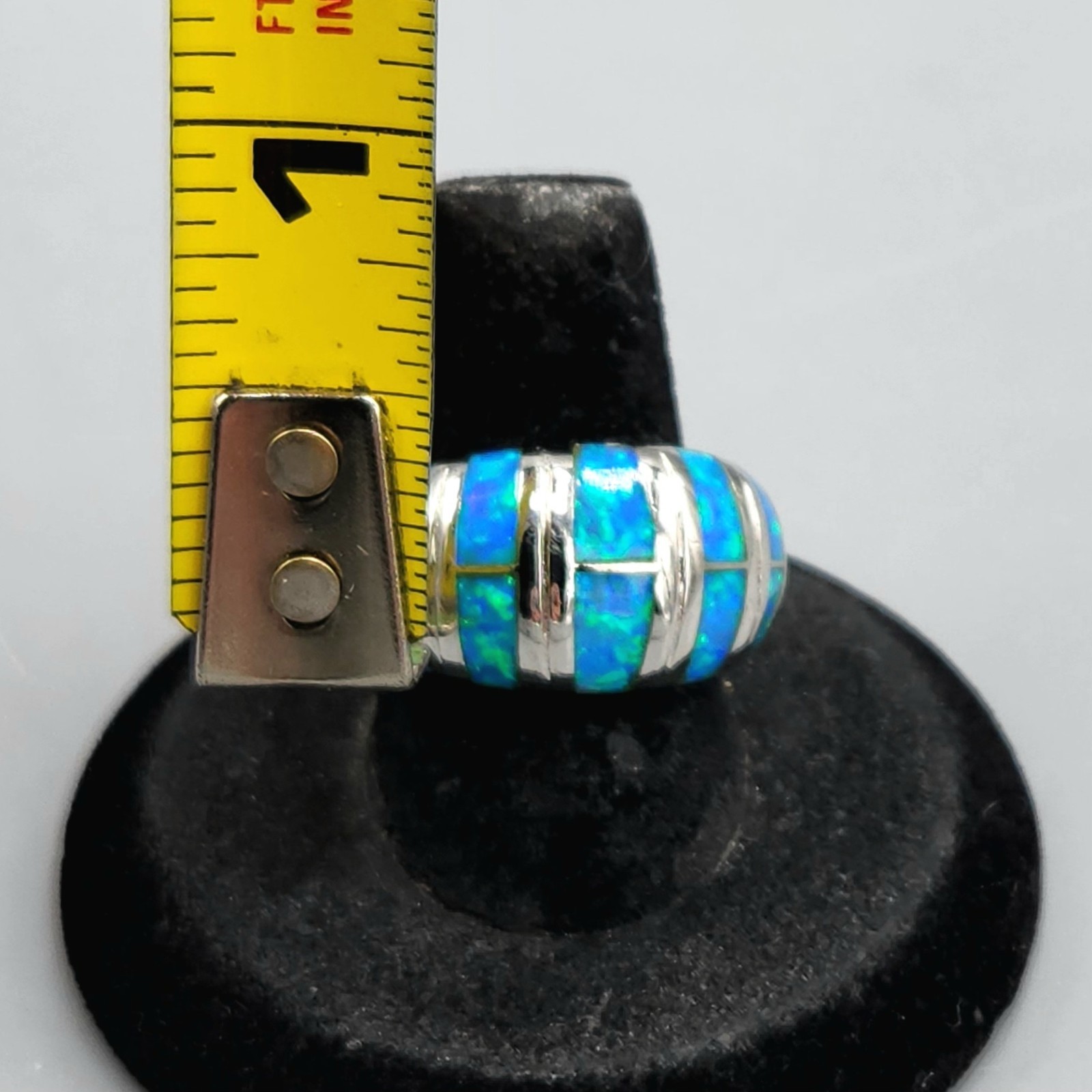 Sterling Silver Blue Lab Opal Inlay Domed Bezel Ring Size 8 5.5g