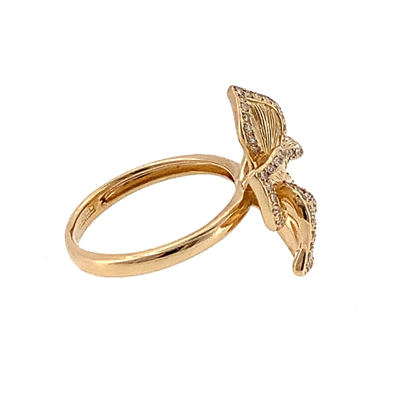 EFFY 14K Gold Pave Round Diamond Accent 5-Petals Ribbed Flower Statement Ring