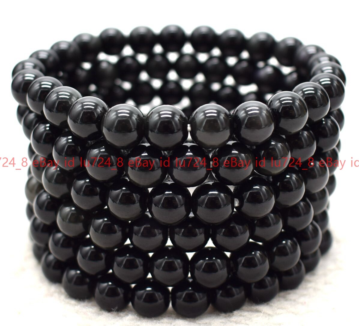 6-20mm Natural Black Obsidian Round Gemstone Beads Elastic Bracelet 7.5”