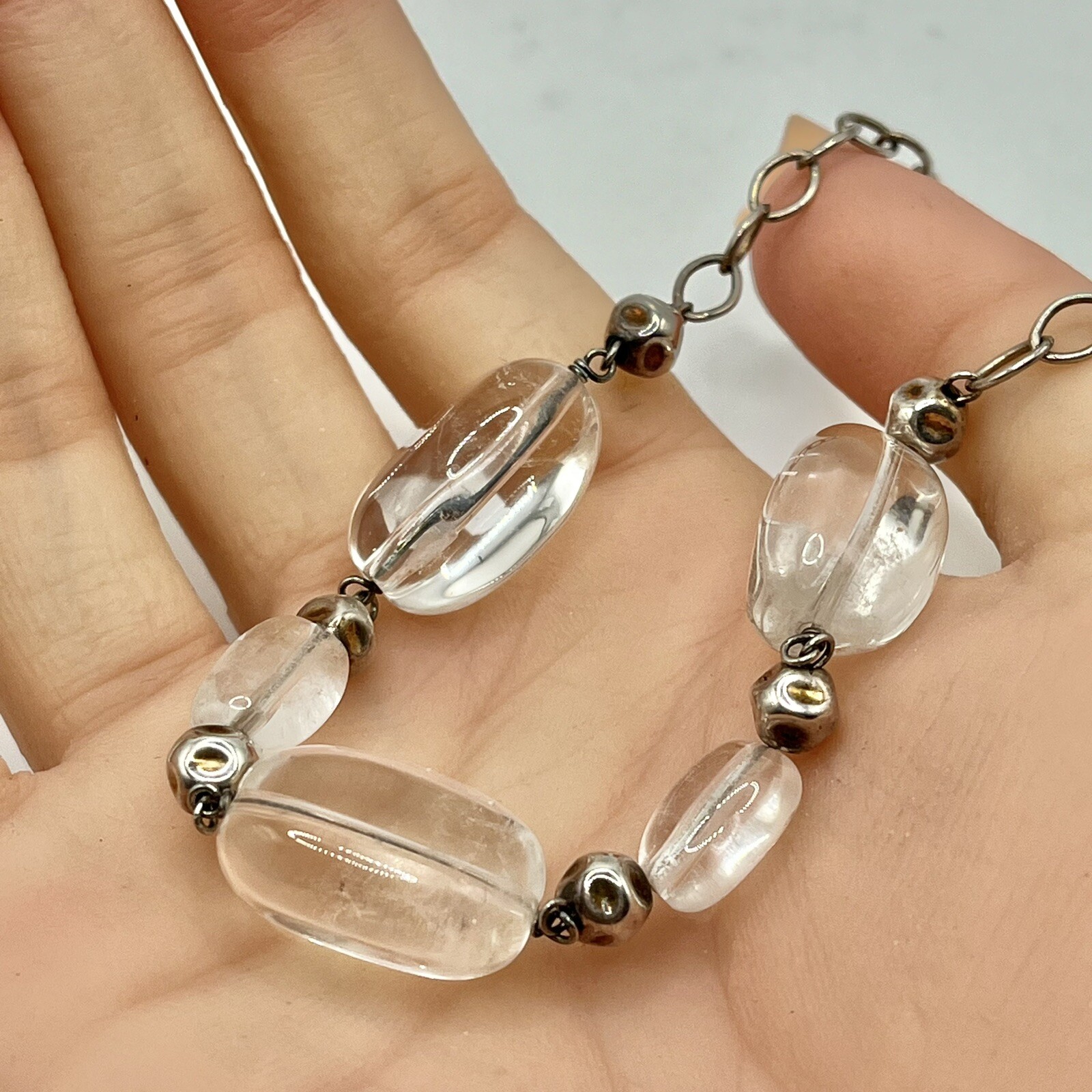 Vtg Quartz Crystal Necklace – 17” Silvertone Chain – 1990s – Presidium Tested
