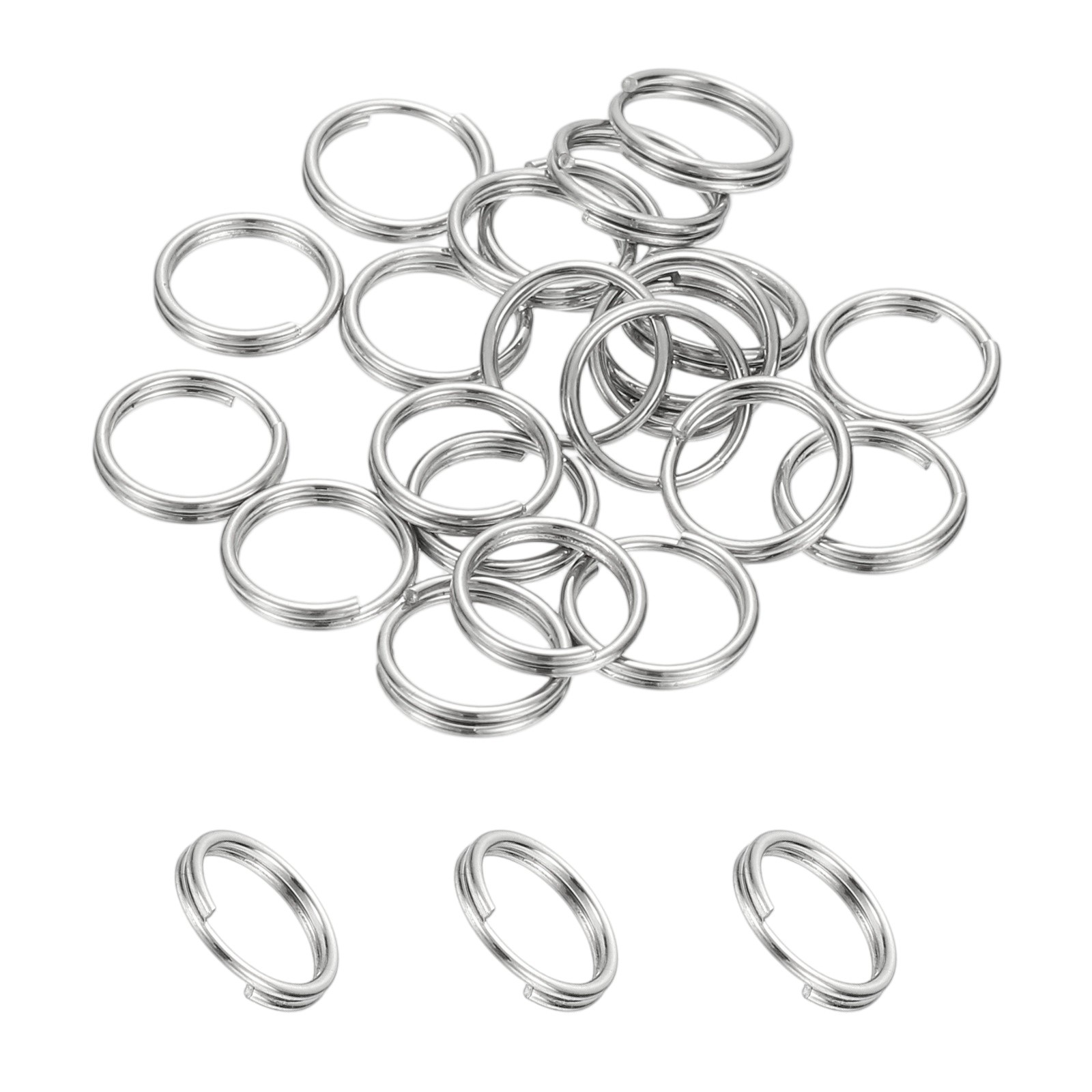 Round Split Ring, 20 Pcs 8 mm Small Split Ring with Double Loop, Silver