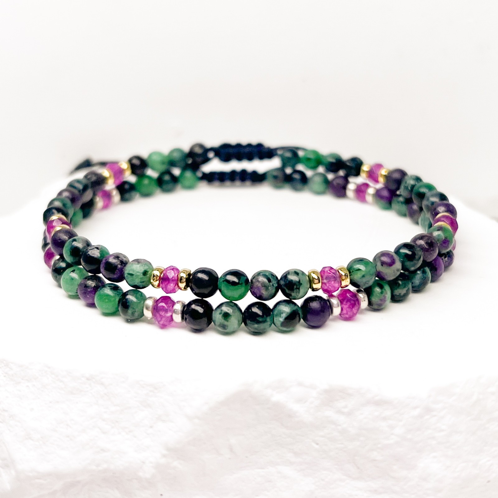 4mm Ruby Zoisite and Pink Jade Bead Anklet, Chakra Healing, Spiritual Growth