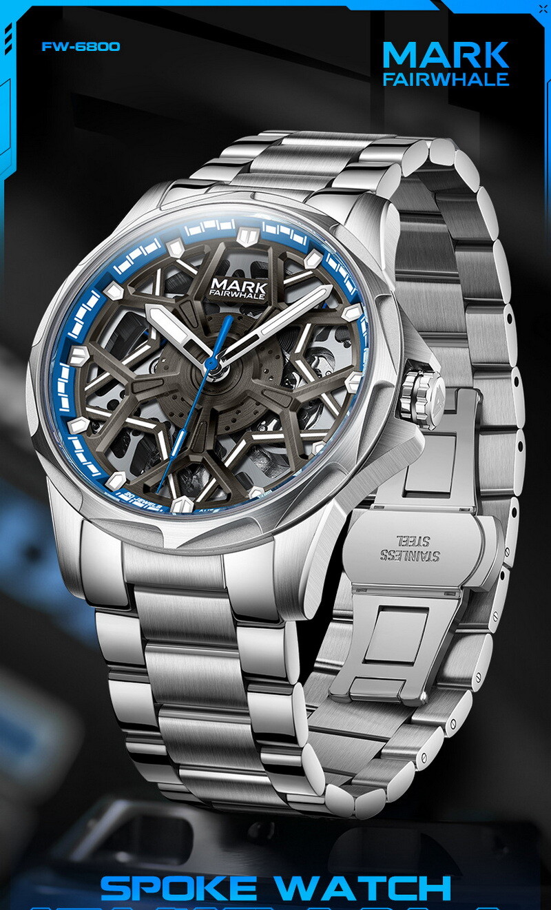 MARK FAIRWHALE Hollow Out Luminous Waterproof Automatic Mechanical Wristwatch