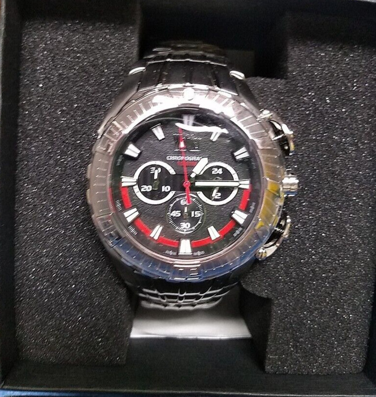 NEW Wohler Cohen 1230M Men’s Chronograph SS Watch Black Face Dial Red Accent 10M