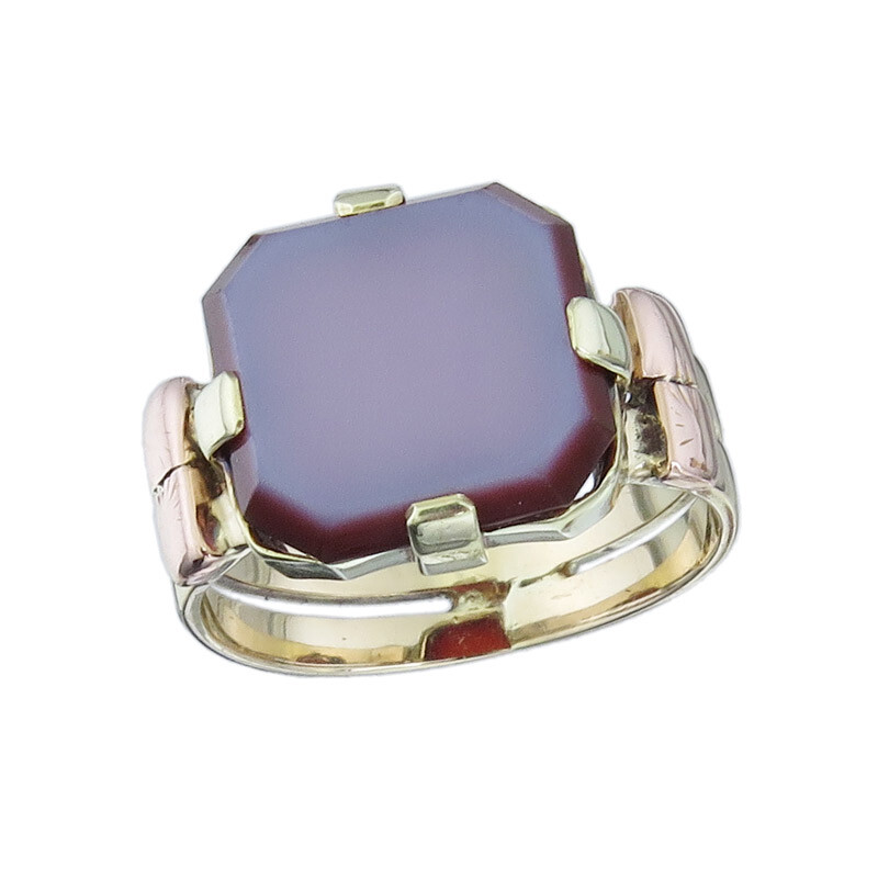 Signet ring without engraving layered stone 585 rose and yellow gold antique