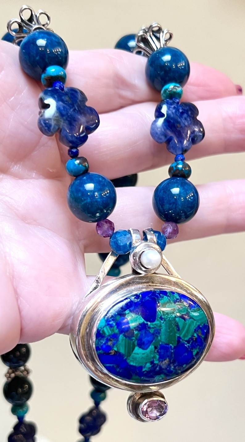 GORGEOUS Artisan Sterling Silver Azurite, Chrysocolla, Lapis, Etc. Necklace