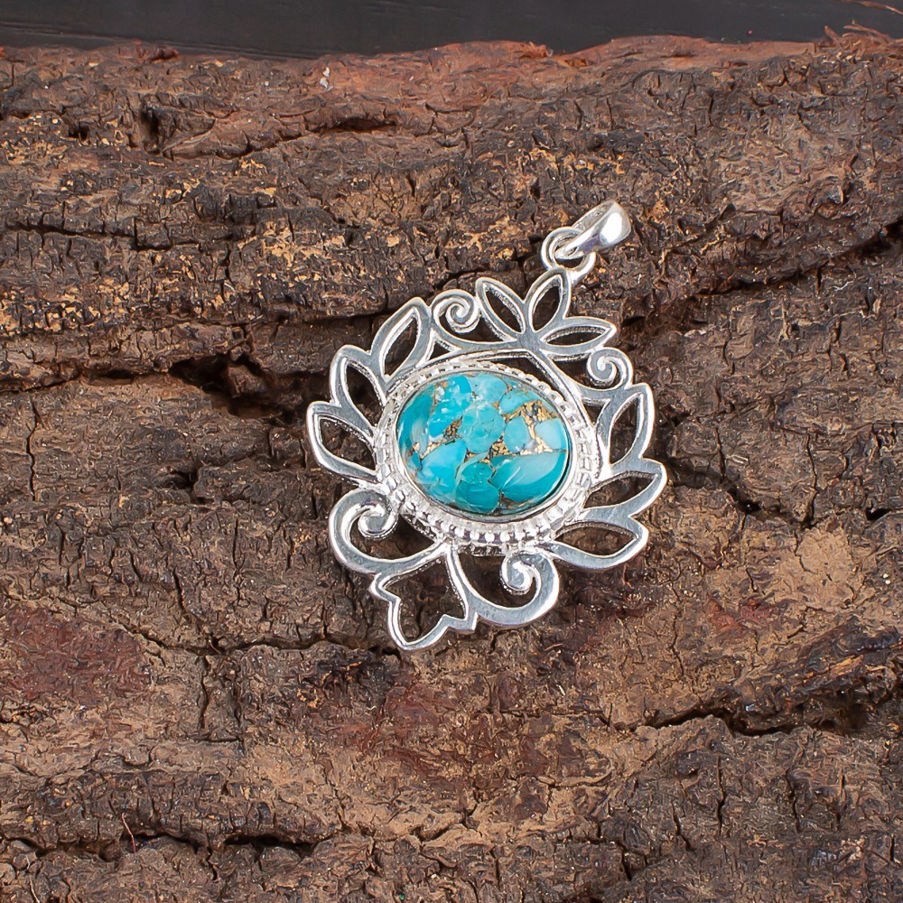 Handmade 925 Sterling Silver Jewelry Blue Copper Turquoise Gemstone Pendant