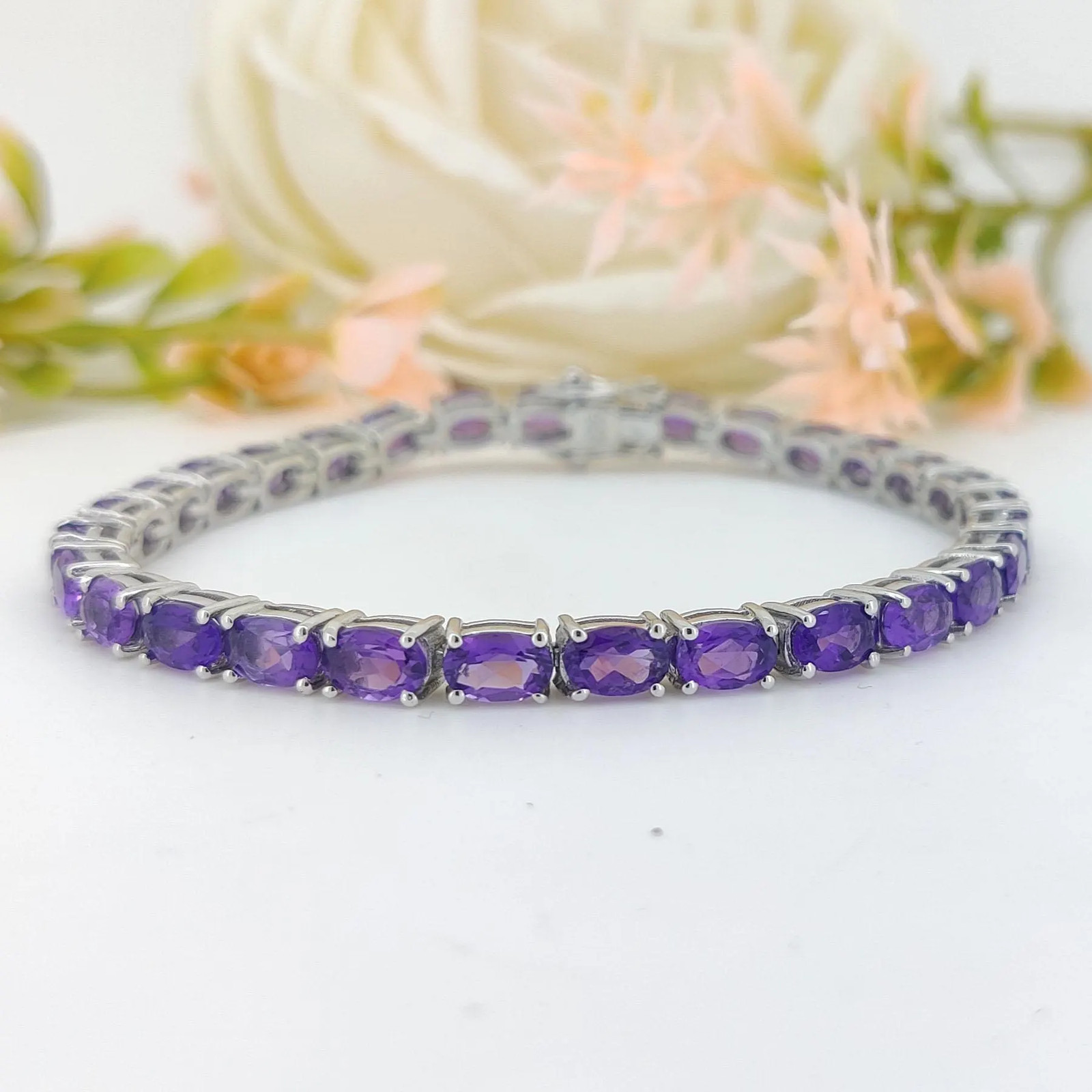 Amethyst Tennis Bracelet-925 Sterling Silver-February Birthstone Jewelry