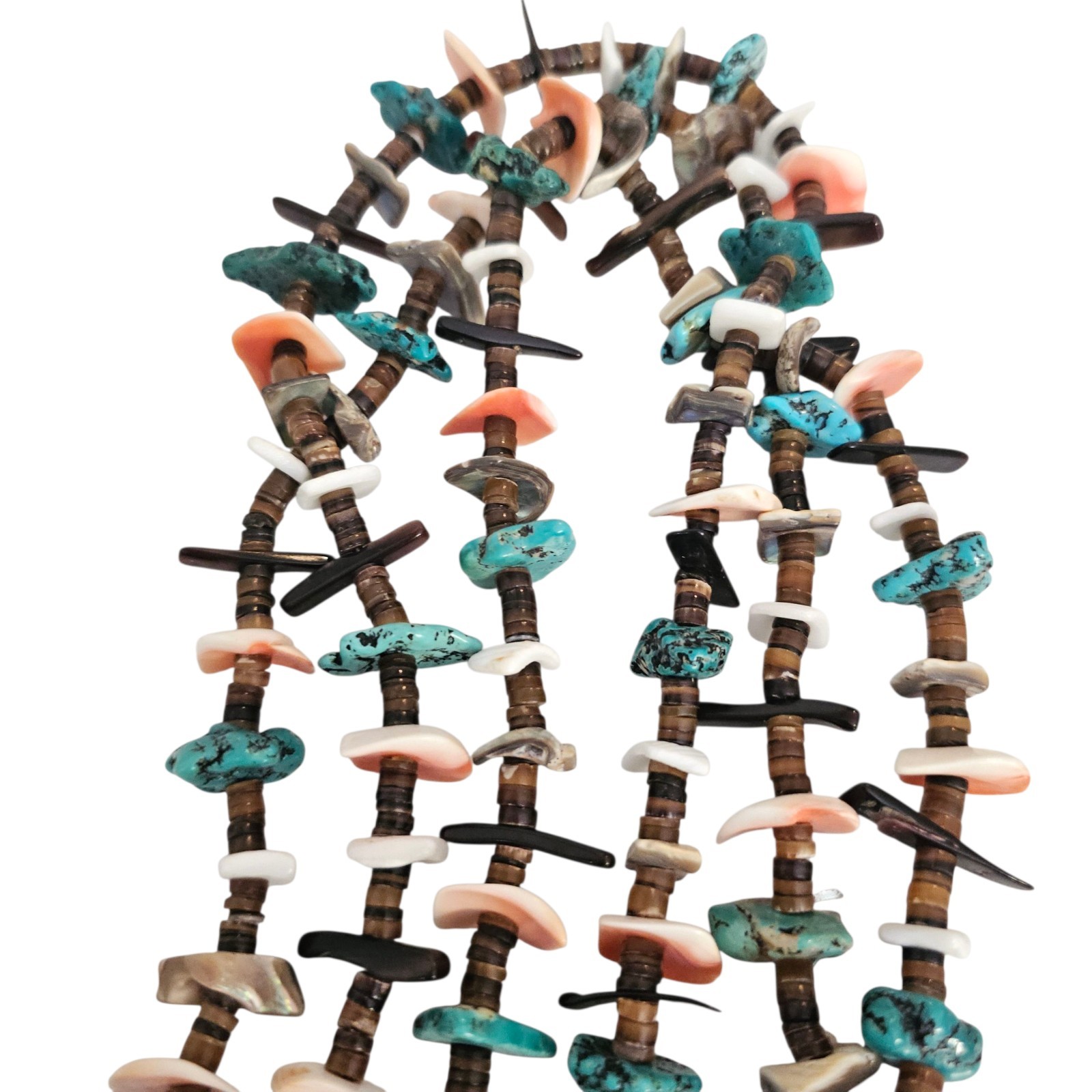 Santo Domingo Native American 3 strand Turquoise Shell Tab Necklace 32 In