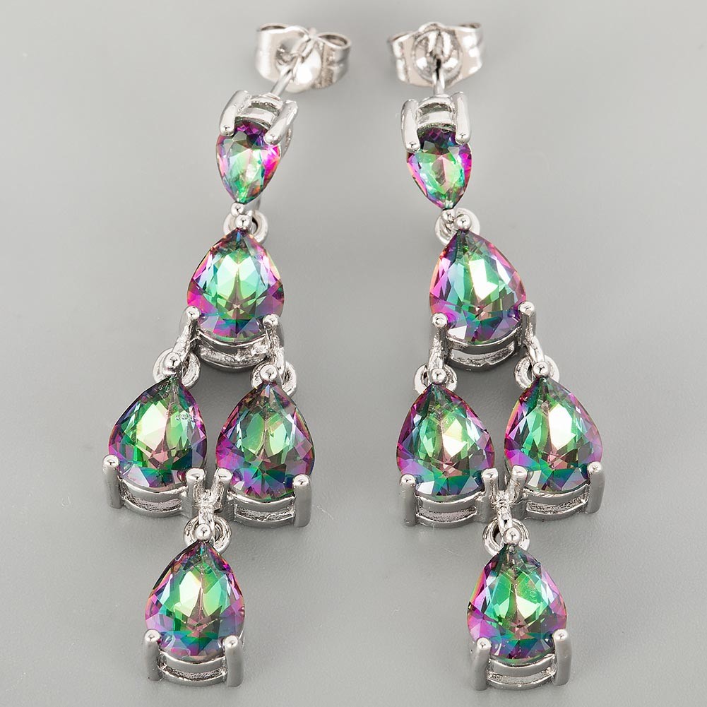 Multi Pear Rainbow Mystic Topaz Silver Jewelry Drop Pierced Earrings