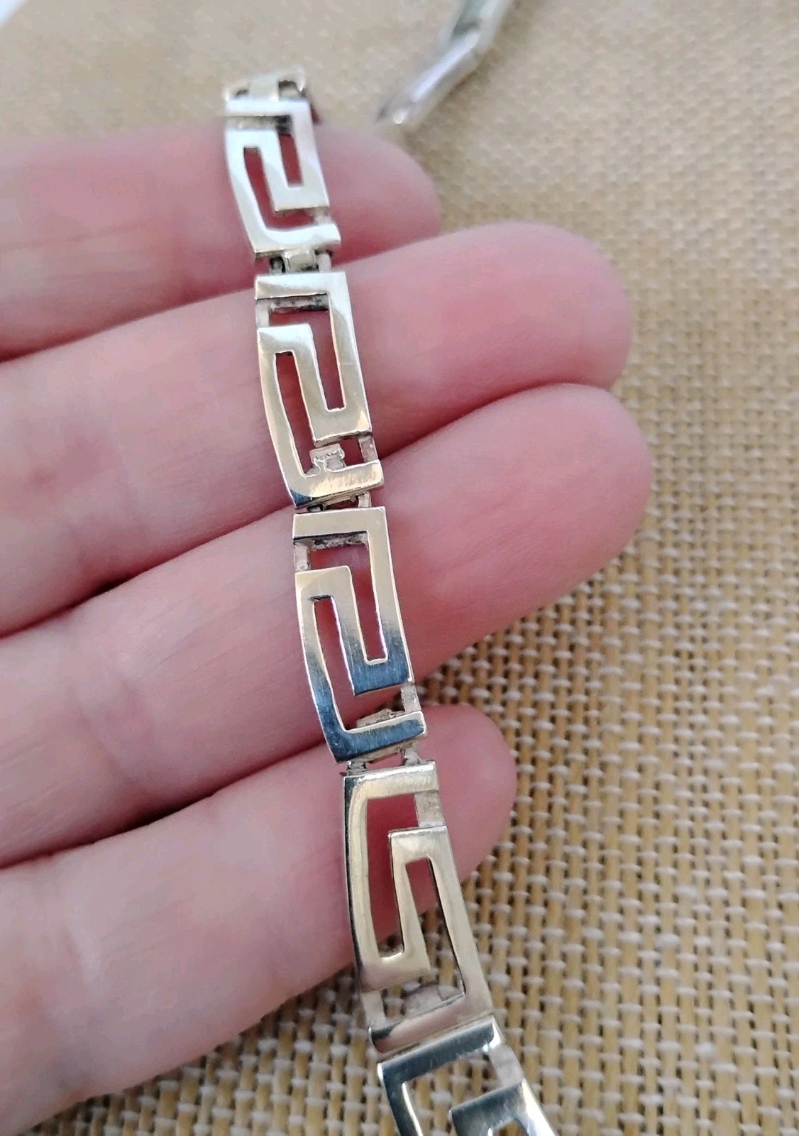 Sterling Silver Greek Key Necklace Graduated Openwork Links 17.5″ 36.9g
