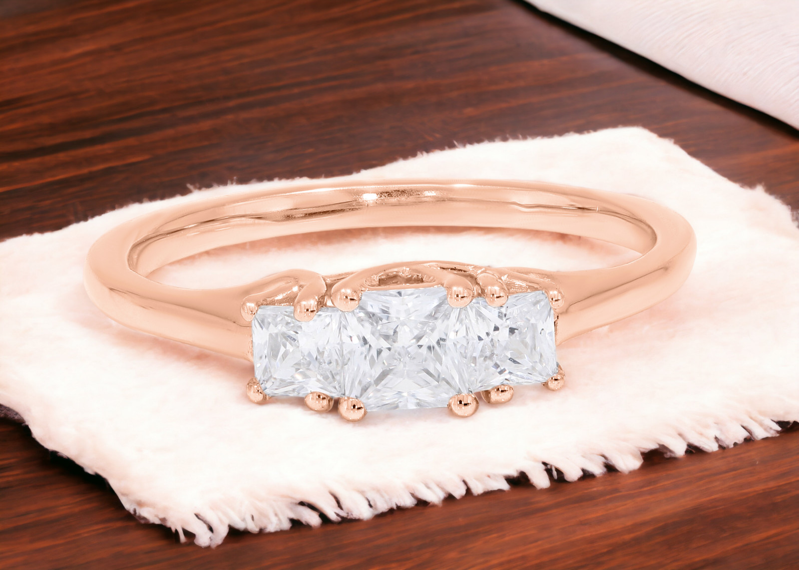 0.60Ct Princess Cut Moissanite 3 Stone Engagement Ring in 10K Gold for Women