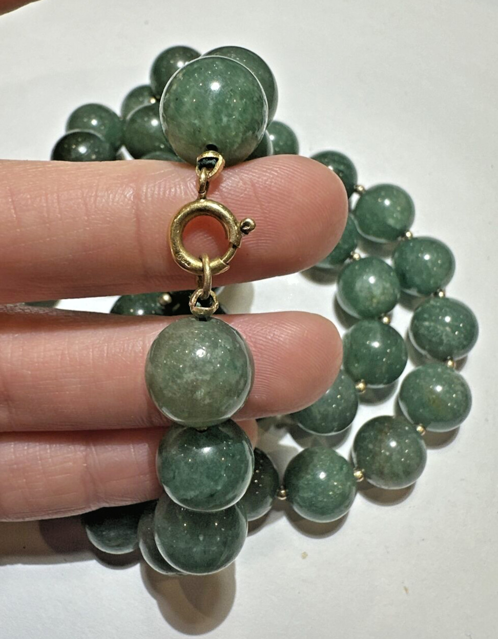 Chunky Green Carved Tourmaline Stone 11mm Bead Strand 18K Gold 114g Necklace DC5