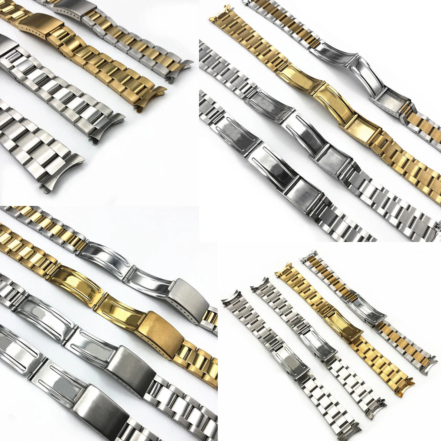 Stainless Steel Curved End Watch Band 13mm 17 18 19 20mm 21mm Metal Watch Strap