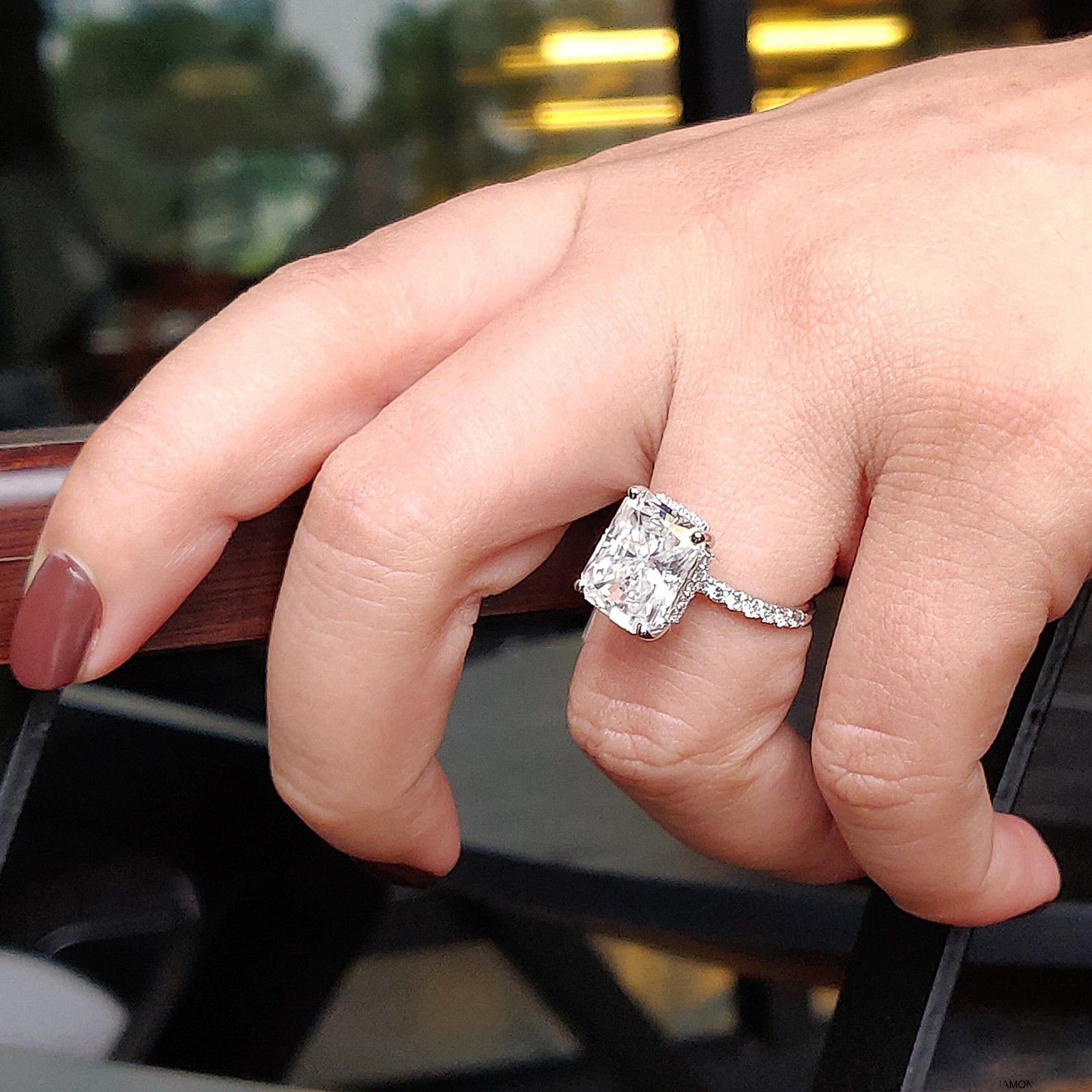 4.76CT Radiant Cut Crushed Ice Moissanite Ring Pave Engagement Ring