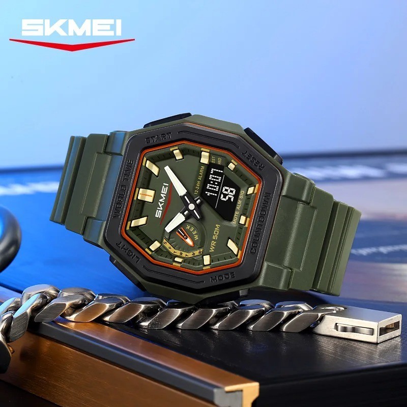 SKMEI 2438 Mens Digital Sport Watch Waterproof LED Dual Display Wristwatch