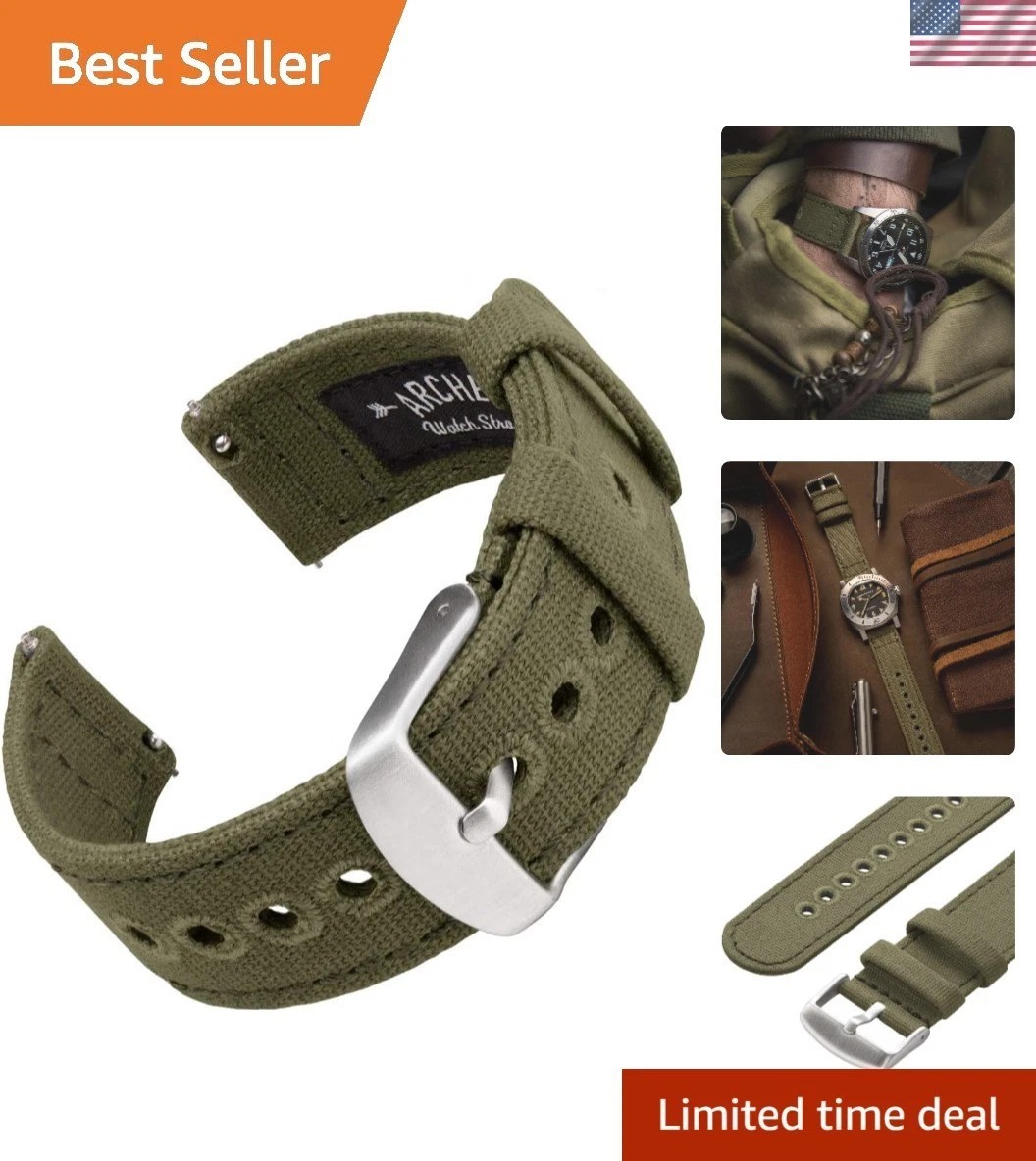 Canvas Quick Release Watch Bands Faded Olive, 22mm