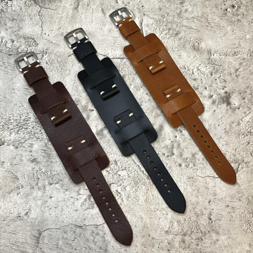 Size 18/20/22/24mm Army Bund Style Handmade Cow Leather Watch Strap/Band #115