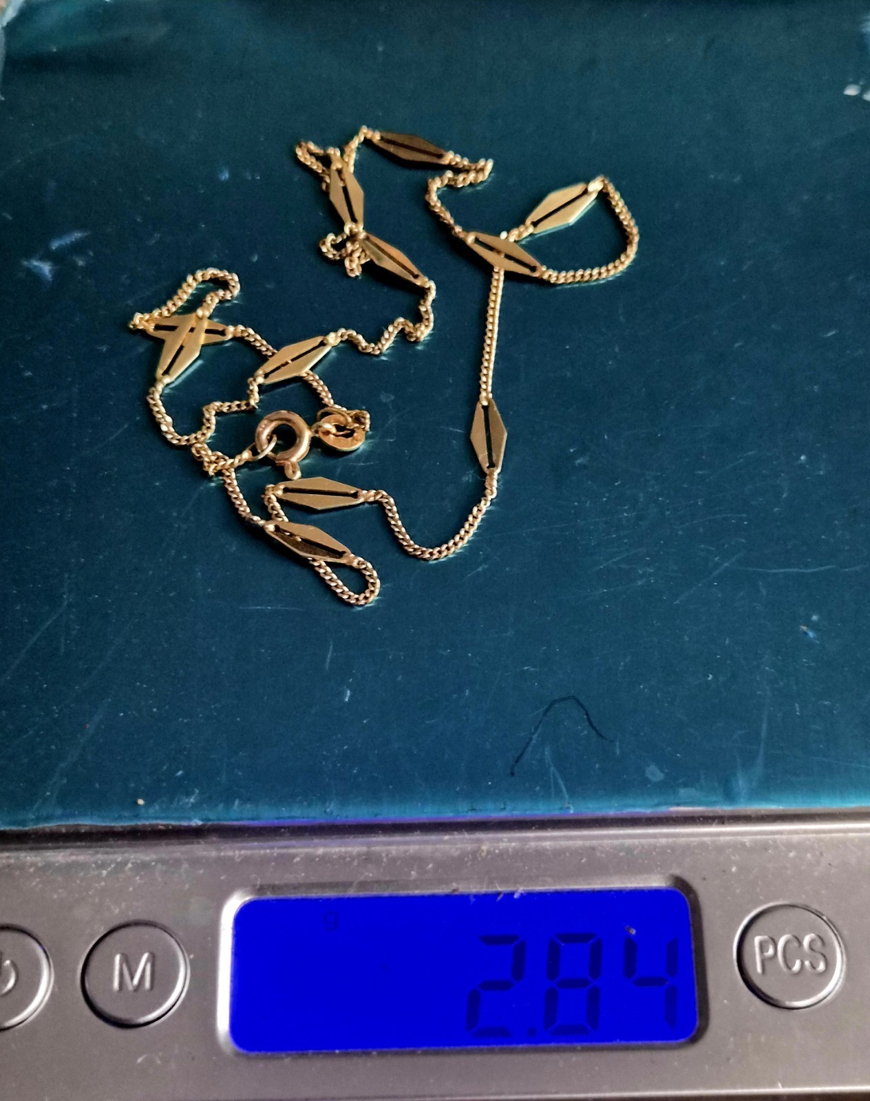 UNOAERRE 14K Italian Vintage Gold Station Chain Necklace 15″ 2.83g Rare