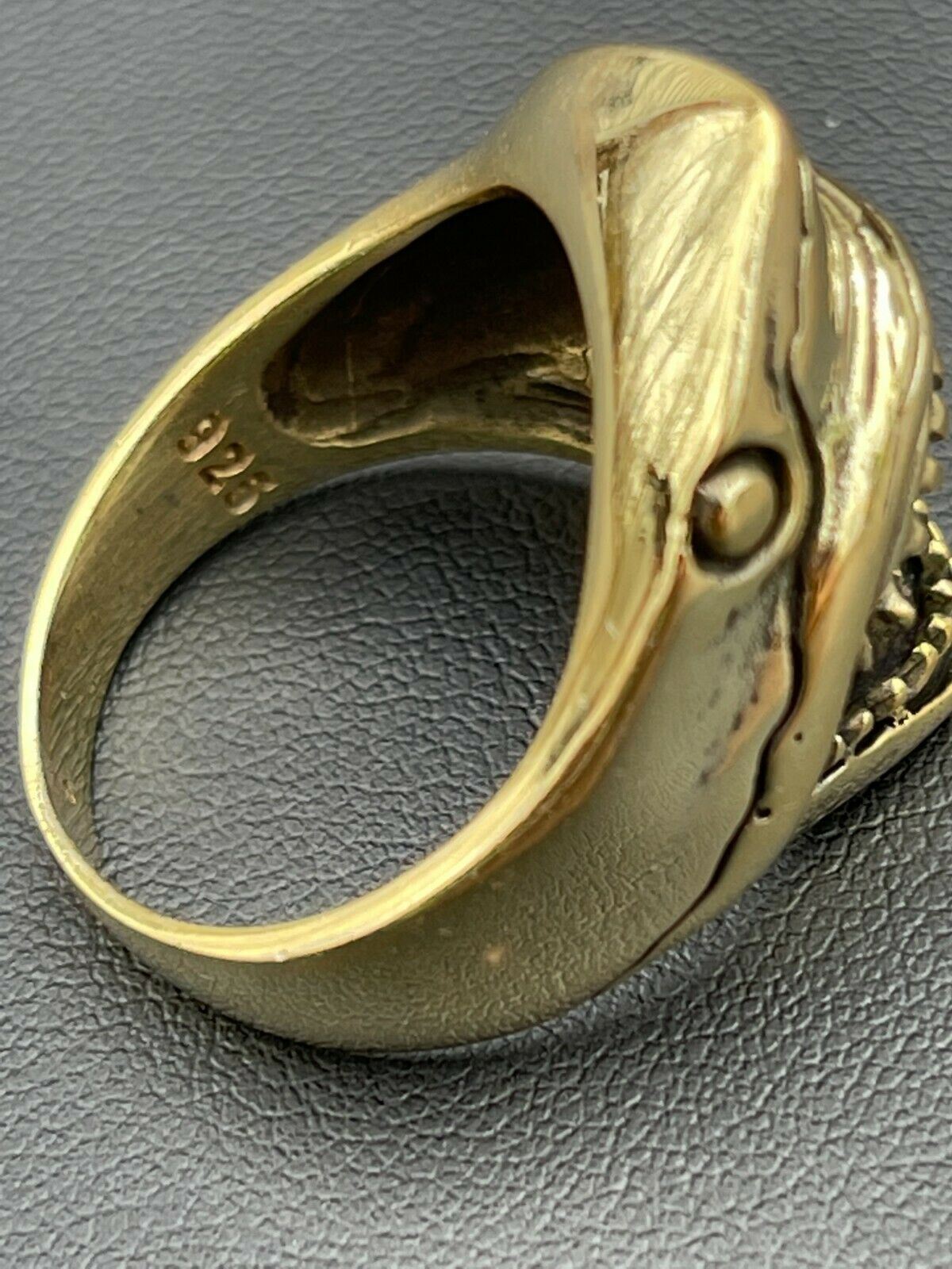 Real 14k Gold Plated 925 Sterling Silver Mens Great White Shark Teeth JAWS Ring