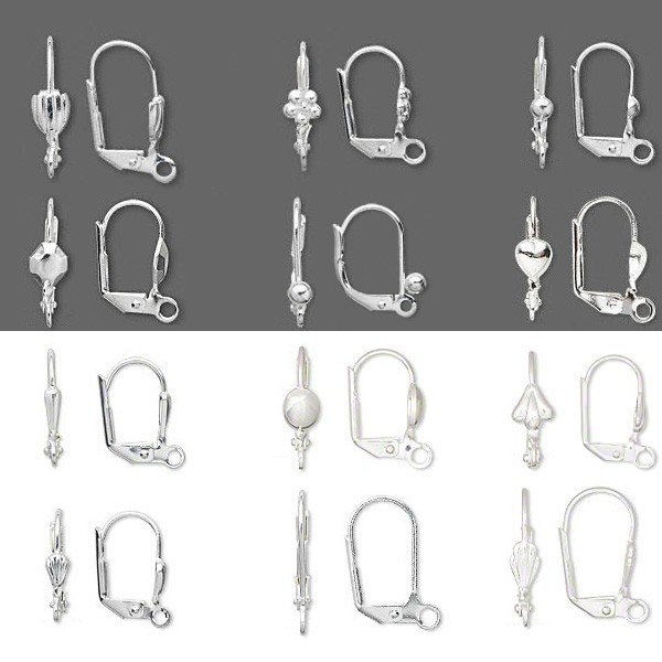 20 Silver Plated Brass Metal Hinged Leverback Earring Findings with Loop & Lever
