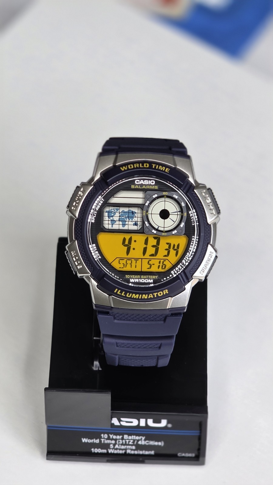Casio Retro Digital Men’s Watch Blue & Yellow World Time Illuminator Vintage