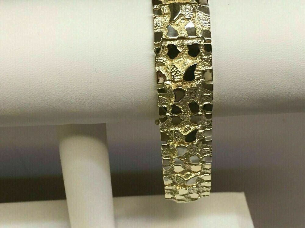 14k Yellow Gold Finish Handmade Adorable Men’s Nugget Bracelet 17 mm 8.5″ Inch