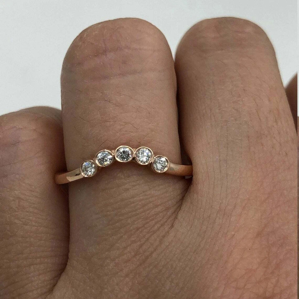 2 Ct Round Cut Simulated Diamond 5-Stone Wedding Band Ring 14k Rose Gold Plated