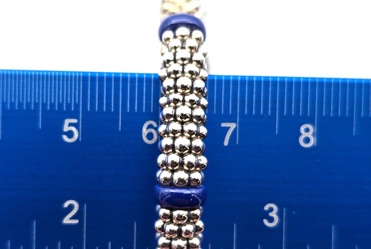 LAGOS Caviar 6mm Sterling Ultramarine Blue Ceramic 7 Station Bracelet & Pouch