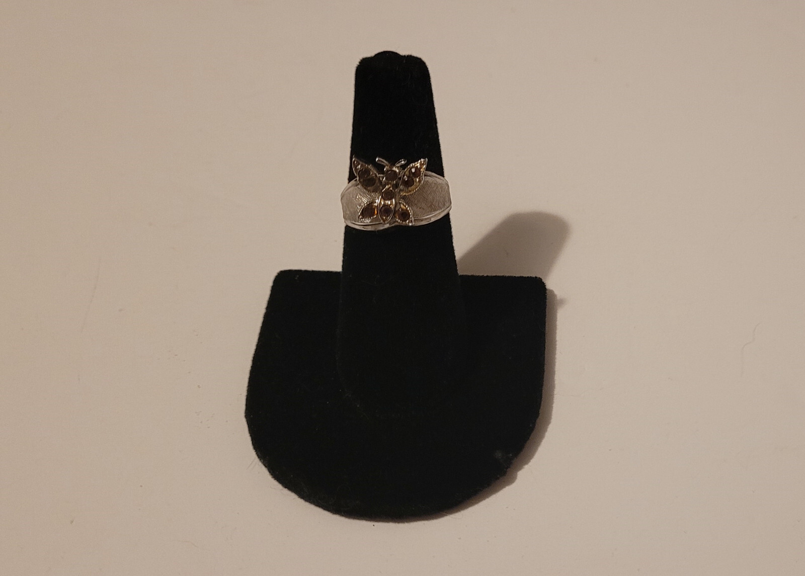 Butterfly Silver Ring Band Marked Sterling V inside diamond makers mark Size 7