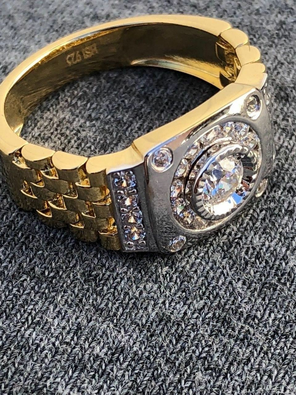 10k Gold Plated Solid 925 Sterling Silver Presidential Watch Band Ring Pinky CZ