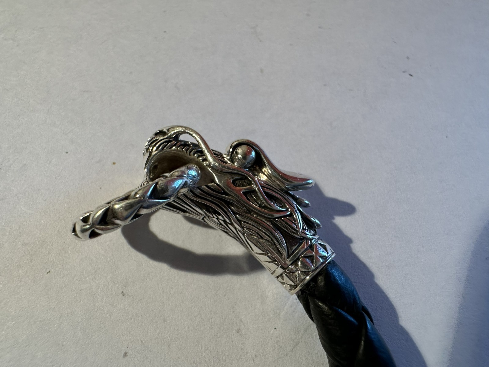 John Hardy Double Naga Black Leather & Sterling Bracelet #1 – 8 in, Barely Worn