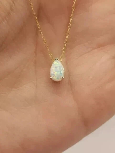Simulated Fire Opal Pear 1Ct Teardrop Pendant Necklace 14k Yellow Gold Plated