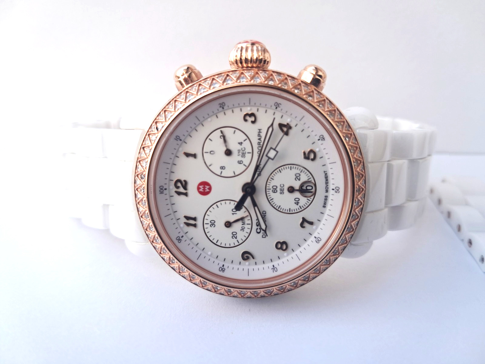 MICHELE CSX 100 diamond 0.60 CT rose gold ceramic chronograph watch WOW!